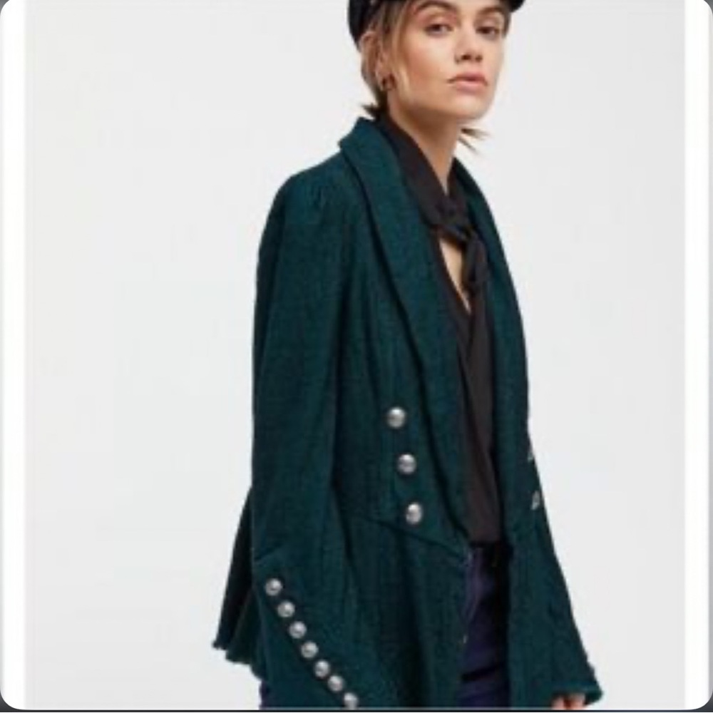 Free People Teal Blazer with Silver Buttons